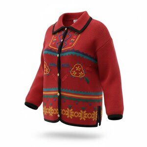 Vintage P Galli Colorful Embroidered Cardigan Sweater Women Sz Medium Preppy 90s